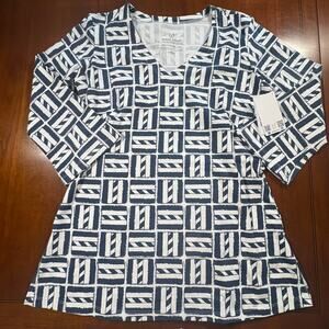 NWT Mahi Gold Blue and White Top Size Large